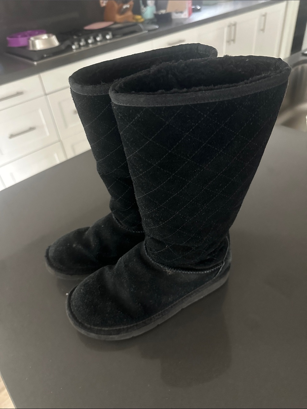 UGG Black Quilted Tall Shearling-Lined Boots